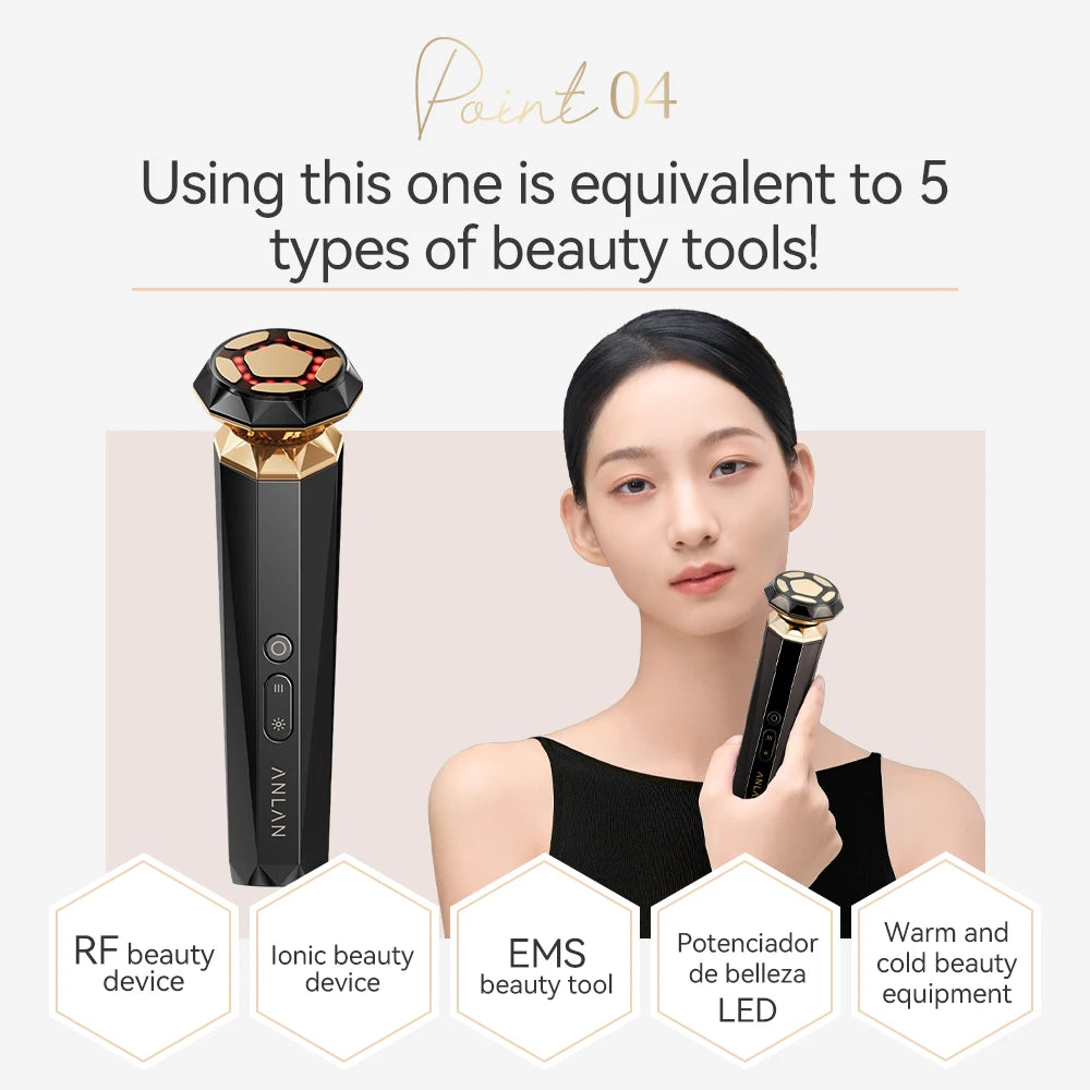 ANLAN Multifunction Skincare Device Pro 18K Gold Face Radio Frequency With Hot Cold EMS Facial Lifting Beauty Skin Care Massager.