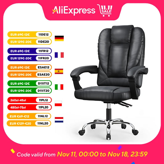 Ergonomic Office Chair PU Leather Desk Chair Spring Pad Design High Backrest Adjustable Executive Chair Swivel Chair