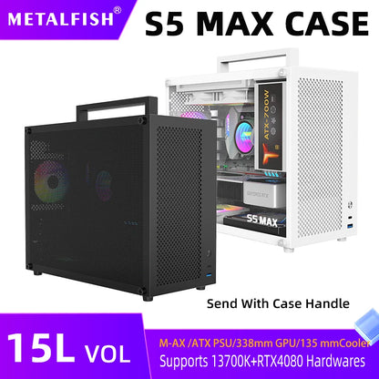METALFISH S5 MAX Computer Case Gaming PC Chassis Support MATX/ITX 24.5*24.5cm SFX/ATX PSU 135 Mid Tower /180 WaterCooling Cooler.
