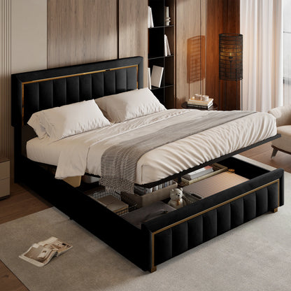 Rosahqnda Gepolstertes Plattformbett mit hydraulischem Stauraumsystem, Doppelbettrahmen, modernes Boxspringbett, ohne Matratze