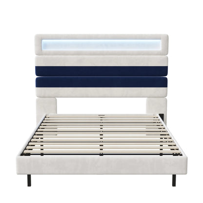 Rosahqnda Schwebebett 140*190cm Doppelbett Rahmen 160*200cm mit LED&USB Polsterbett Erwachsenenwohnung Jugendbett Samt