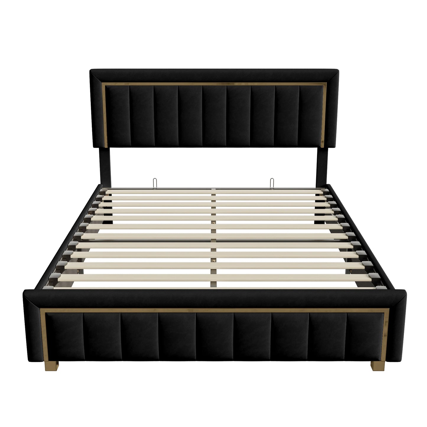 Rosahqnda Doppeltes gepolstertes hydraulisches Bett, 140-160 * 200 cm, großer Stauraum, Gästebett, Samt, schwarz, beige