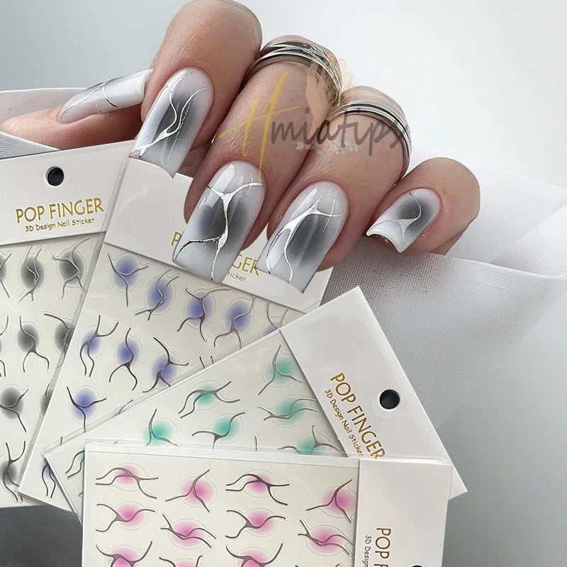 3D Jelly Gradient Nail Sticker Red Pink Blush Sliders Nail Design Gradient Style Translucent Gel Polish Wraps Decal.