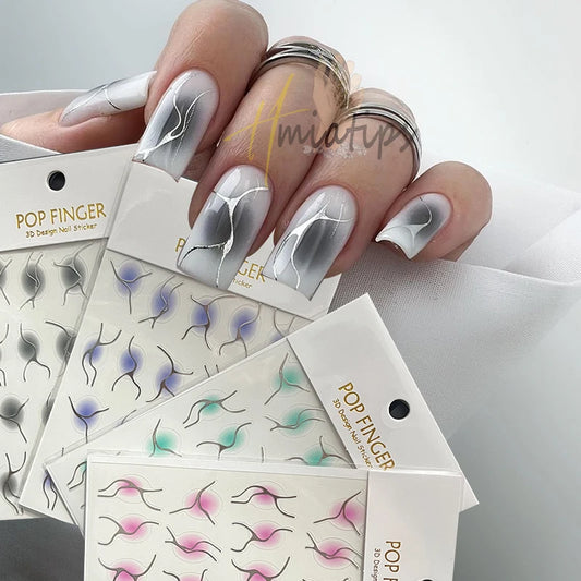 3D Jelly Gradient Nail Sticker Red Pink Blush Sliders Nail Design Gradient Style Translucent Gel Polish Wraps Decal.