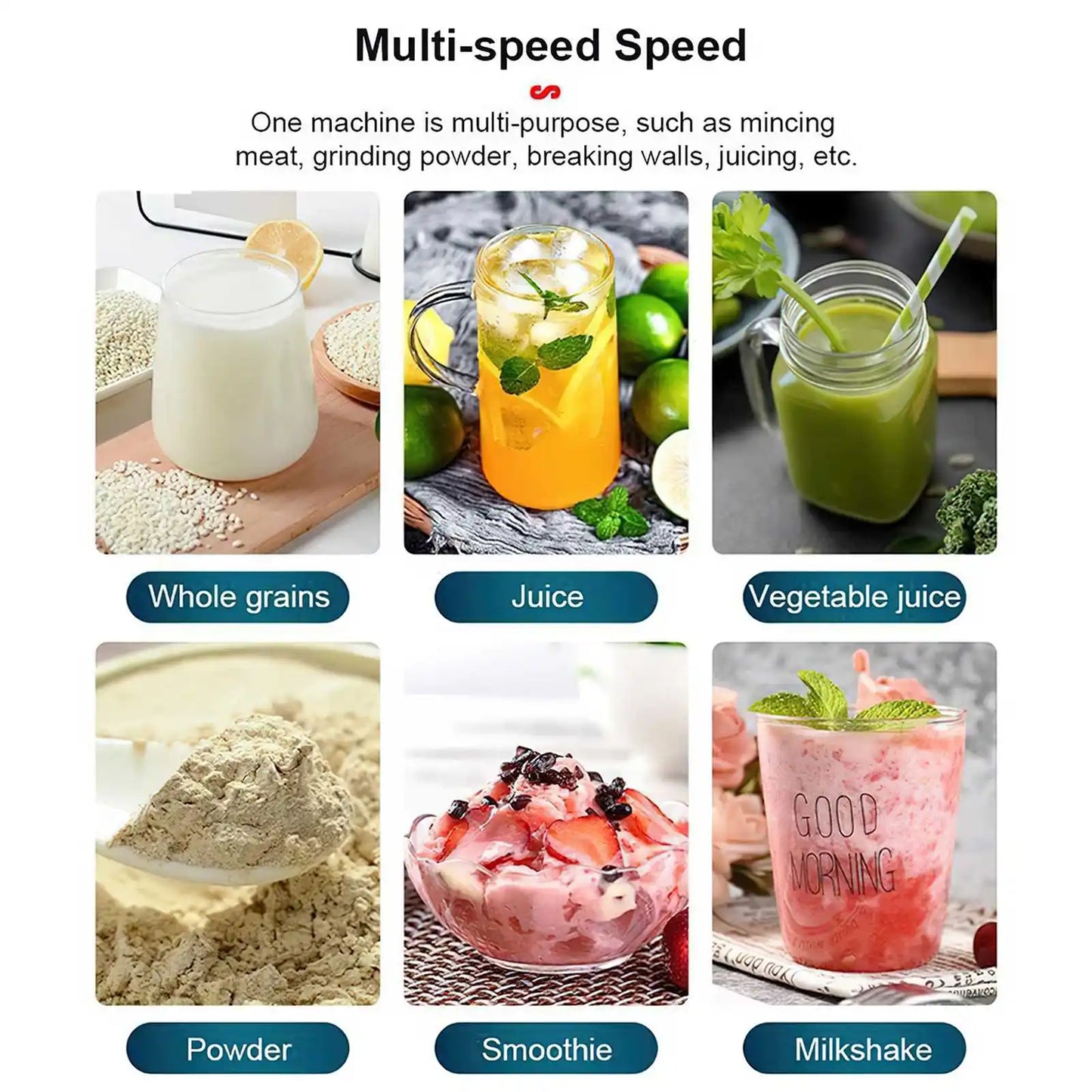 GECOFEER 2 in 1 Electric Blender High Power Heavy Duty Commercial Blender Food Processor Ice Smoothies Kitchen Stationary Mixer.