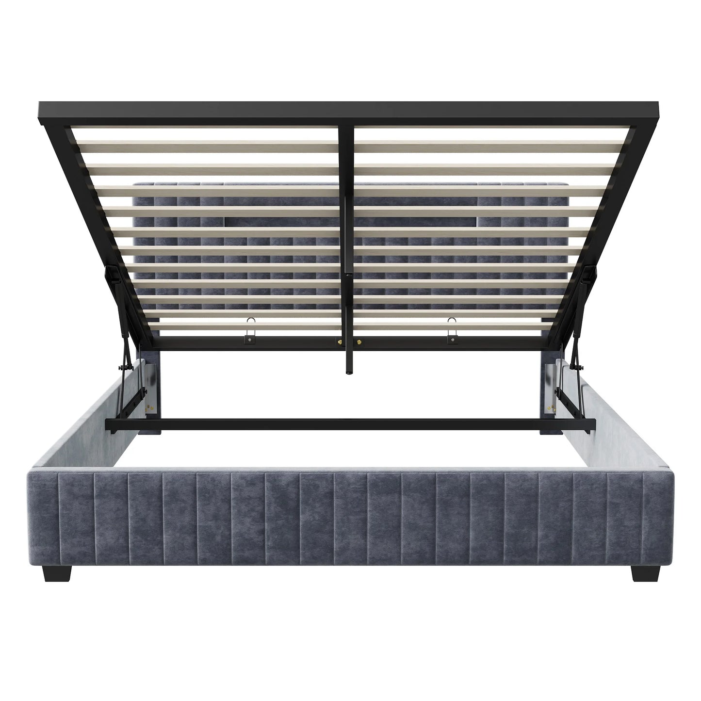 Rosahqnda Polsterbett, Hydraulisches Doppelbett mit LED-Lichtleiste und großem Stauraum, 140-160 x 200 cm, Weiß/Grau