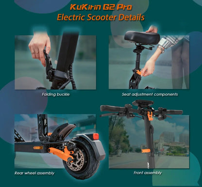 New urban/off-road electric scooter Kukirin G2 PRO 1000W 48 v15.6ah 45HP/H foldable electric scooter with seat.