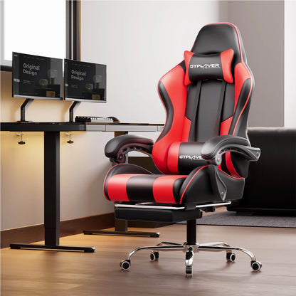 GTPLAYER Gaming Stuhl mit Massage, Ergonomischer Schreibtischstuhl mit Fußstütze, Kopfstütze, Drehstuhl für Büro und Gamer