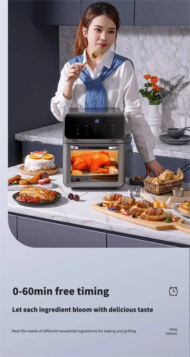 1350W Large Capacity Electric Air Fryers Oil-free Automatic Household Kitchen 360°Baking Convection Oven Deep Fryer without Oil.