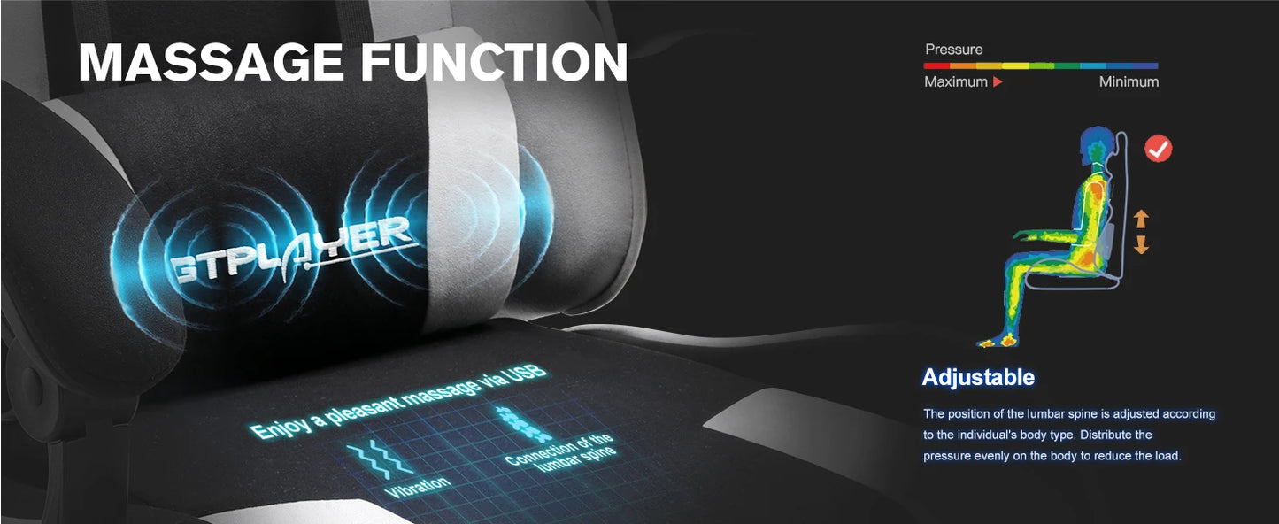 GTPLAYER Bürostuhl Gaming Stuhl Stoff Gaming Sessel Ergonomischer Gamer Stuhl mit Fußstütze, Kopfstütze Lendenkissen, Gepolstert