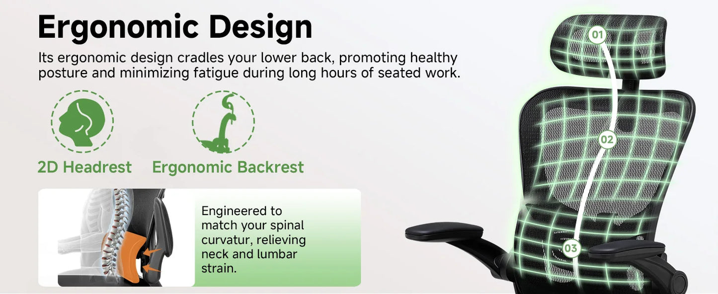 GTPLAYER Bürostuhl Ergonomisch, Schreibtischstuhl mit Verstellbarer Kopfstütze,Gaming Stuhl Wippfunktion, Chefsessel aus Mesh