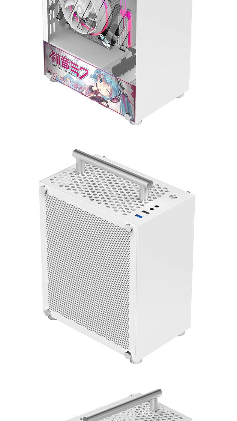 METALFISH T40 Mini ITX Case 7L Gaming Computer White Chassis Compact Transpare PC Support SFX PSU/70mm Cooler With Handle.