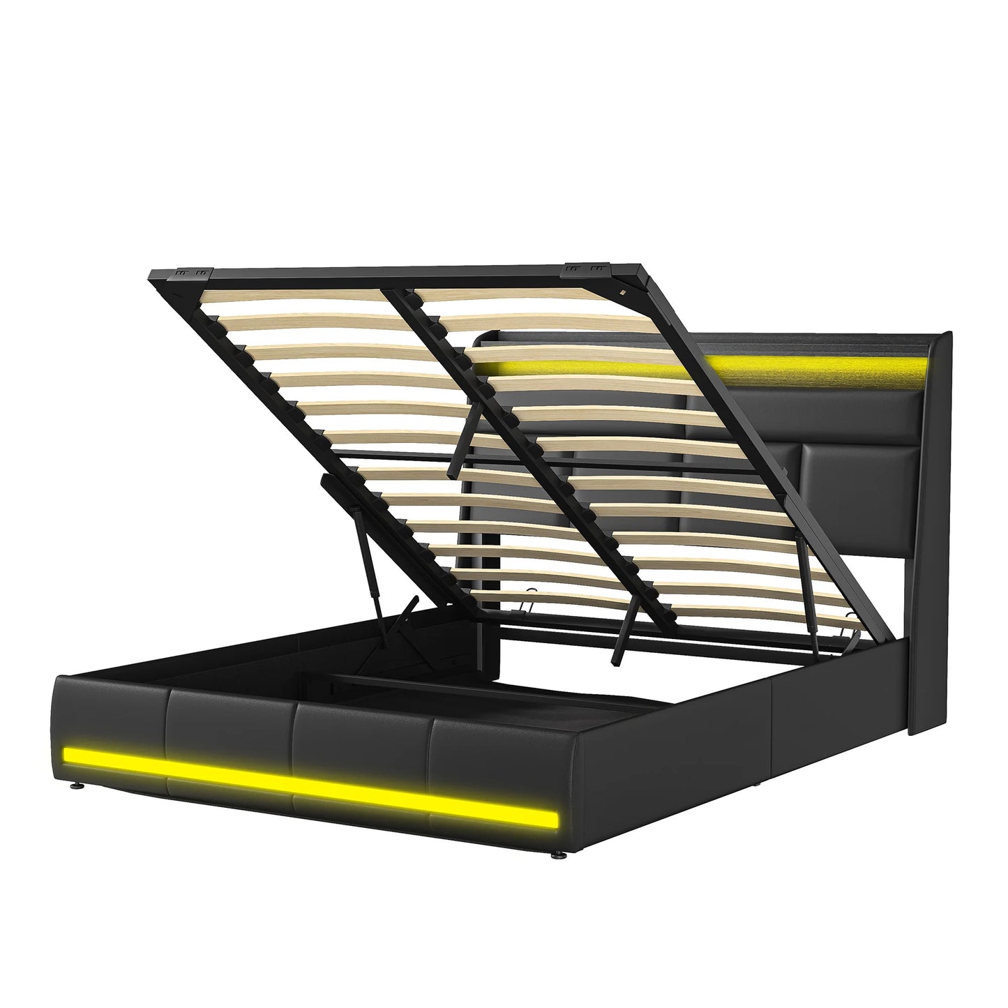 Doppelbett Polsterbett 160x200cm, Hydraulisch Bett mit Lattenrost aus Metallrahmen, Modernes Bettgestell mit Stauraum