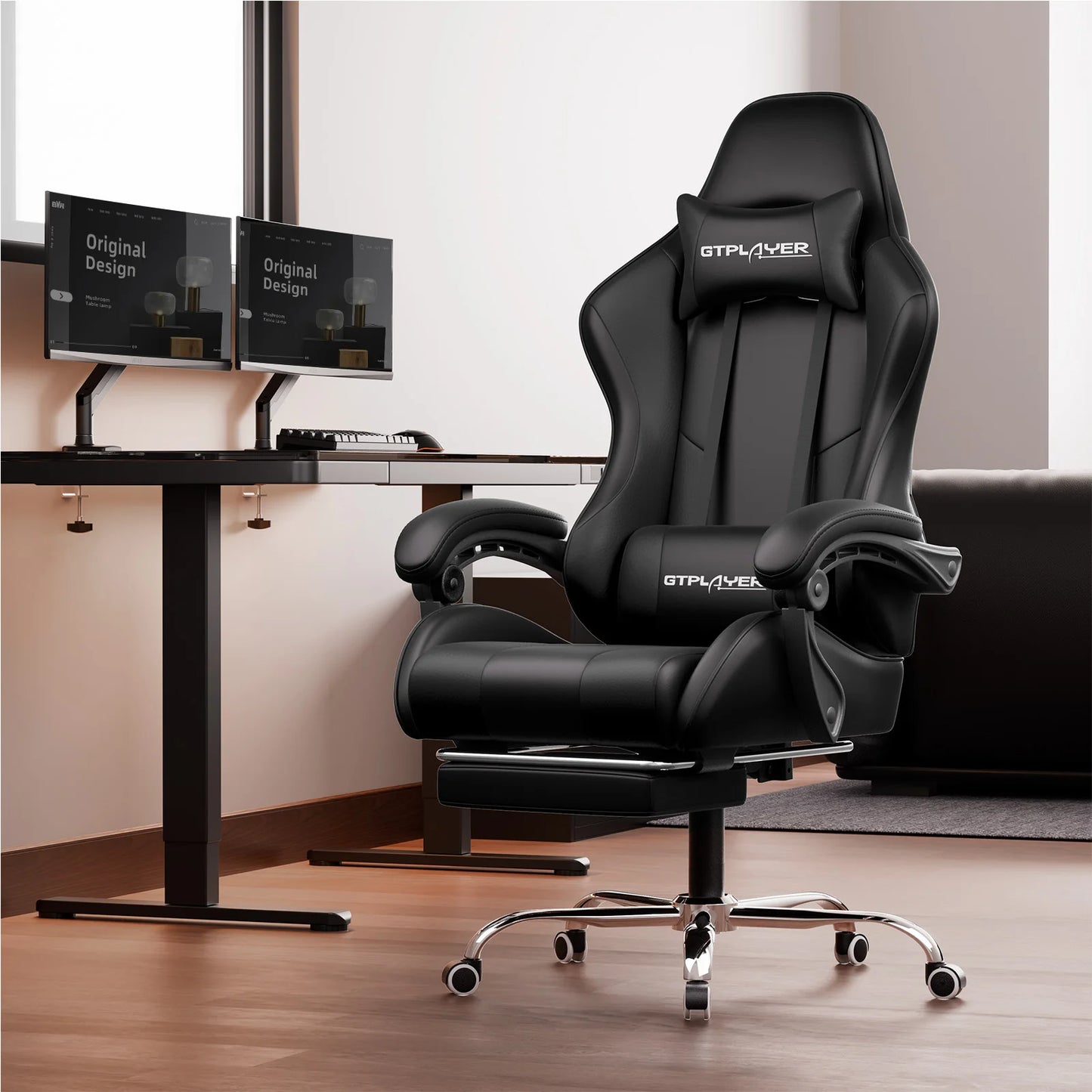 GTPLAYER Gaming Stuhl mit Massage, Ergonomischer Schreibtischstuhl mit Fußstütze, Kopfstütze, Drehstuhl für Büro und Gamer