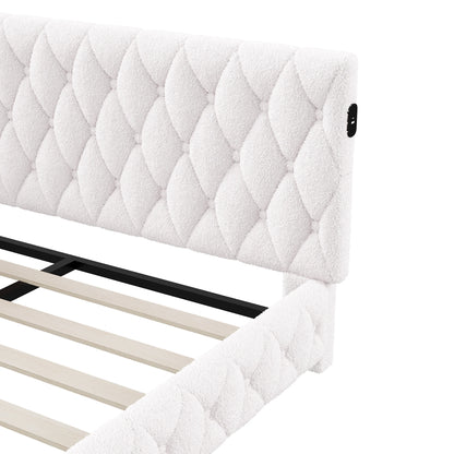 ROSAHQNDA Schlafsofa 140*200cm, modernes LED-Doppelbettgestell mit USB-Ladeanschlüssen, komfortables Plüschmaterial, ohne Matratze