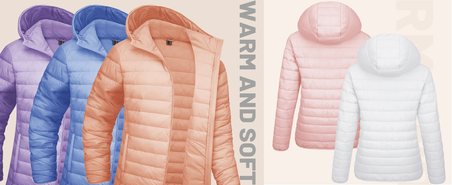 TACVASEN Winter Hooded Puffer Jacket Womens Quilted Warm Coats Casual Windbreaker Waterproof Padded Lightweight Outdoor Outwear.