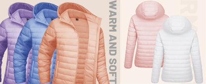 TACVASEN Full Zip Up Hooded Puffer Jacket Womens Winter Quilted Warm Coats Casual Windbreaker Padded Lightweight Outdoor Outwear.