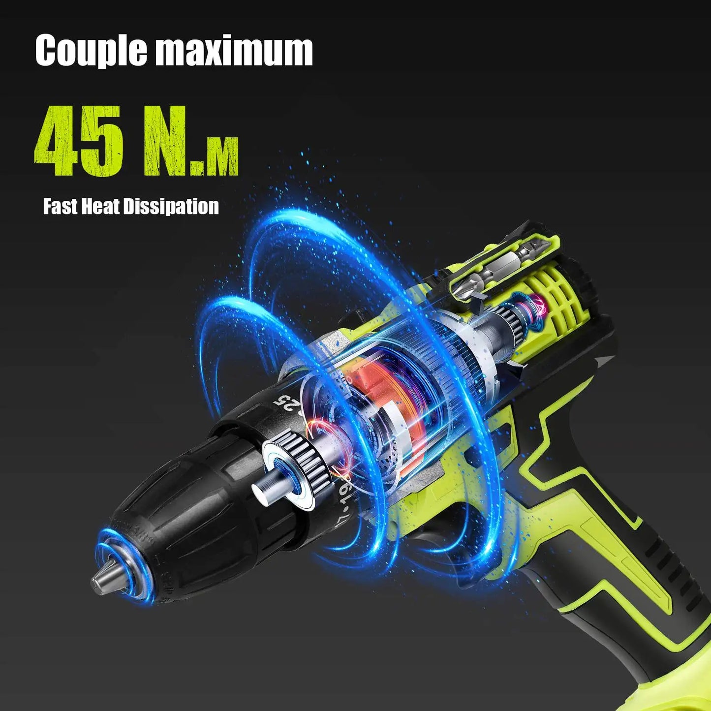 48 N-m Akku-Dual-Speed-Bohrmaschine mit hohem Drehmoment, 0–350/1350 U/min, 21 V Li-Ionen-Akku, Heim-DIY-Elektrowerkzeug-Set, Elektroschrauber-Bohrmaschine