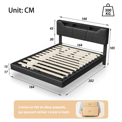 WoodenAura Doppelbett, gepolstertes Bett, Stauraum, Kopfteilbett mit USB-Aufladung, Stauraumbetten 140 x 200 cm, ohne Matratze