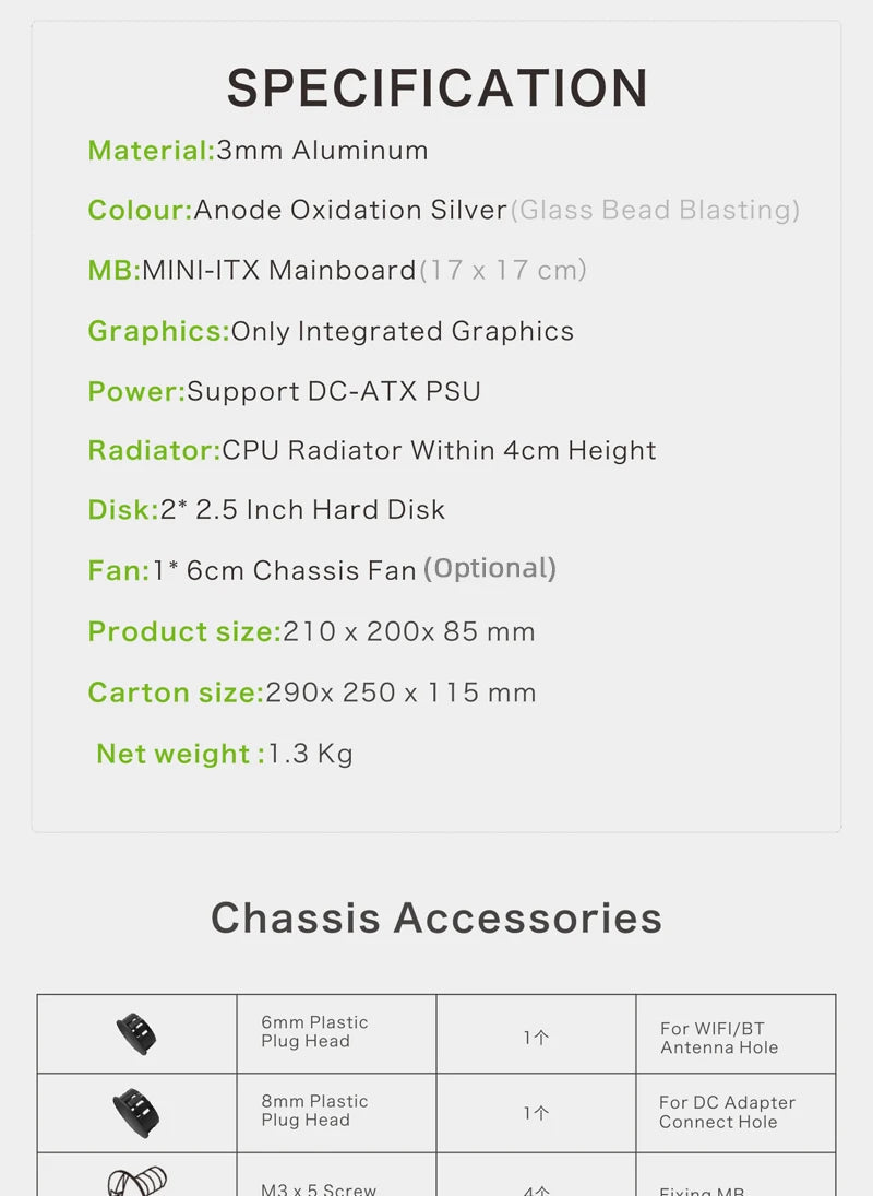 METALFISH MetalGear Plus Aluminum Mini HTPC Case Mini ITX Cases Computer Gaming PC Desktop Case Support DC ATX PSU.