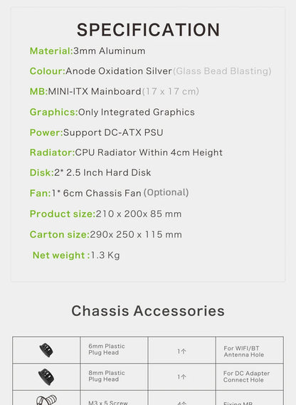 METALFISH MetalGear Plus Aluminum Mini HTPC Case Mini ITX Cases Computer Gaming PC Desktop Case Support DC ATX PSU.