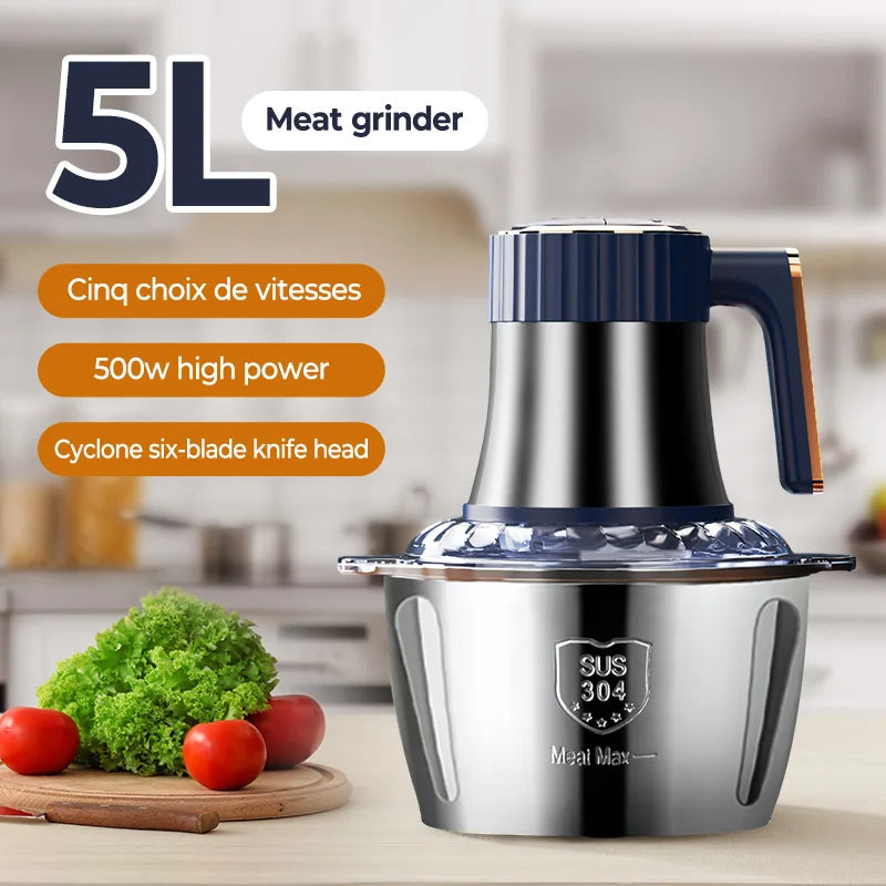 5L Electric Meat Grinders Food Crusher 6S Stainless Steel Multifunctional Vegetable Slicer Processor Chopper Kitchen Appliances.