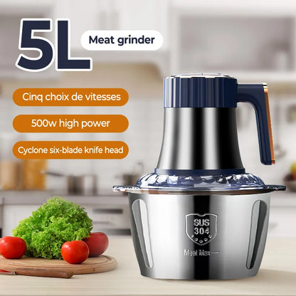 5L Electric Meat Grinders Food Crusher 6S Stainless Steel Multifunctional Vegetable Slicer Processor Chopper Kitchen Appliances.