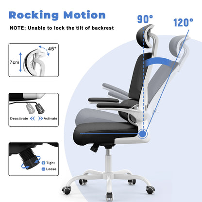 Ergonomic Office Chair Desk Chair with Folding Armrests Height-Adjustable Breathable Backrest Swivel Gaming Chair