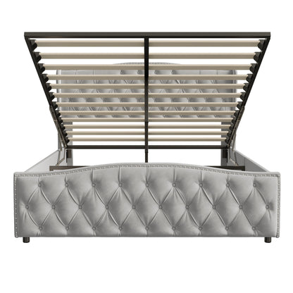 Polsterbett 140x200 cm mit Unterbettkommode, Doppelbett mit Kopfteil und Lattenrost, Samt, für Erwachsene und Jugendliche