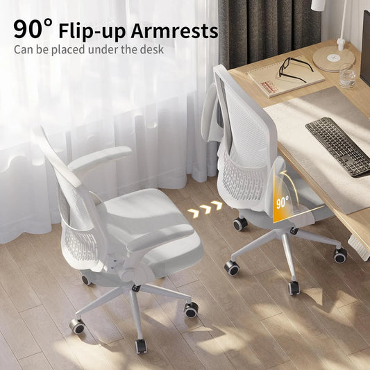 Naspaluro Ergonomic Office Chair Desk Chair with 90° Folding Armrests Lumbar Support Breathable Mesh Padding for Home Office