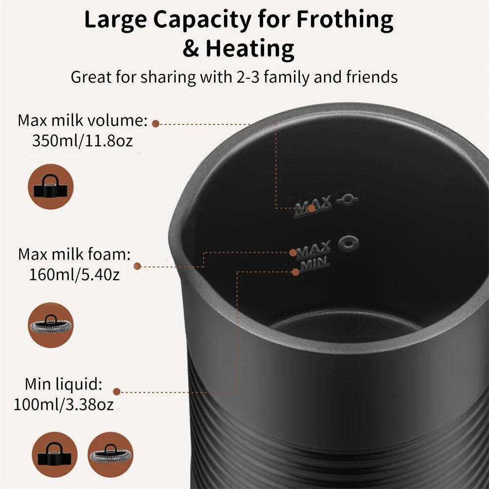 350ml Electric Milk Frother Milk Foam Machine for Coffee Latte 4 in 1 Hot and Cold Foam Maker Automatic Milk Frother Foamer.