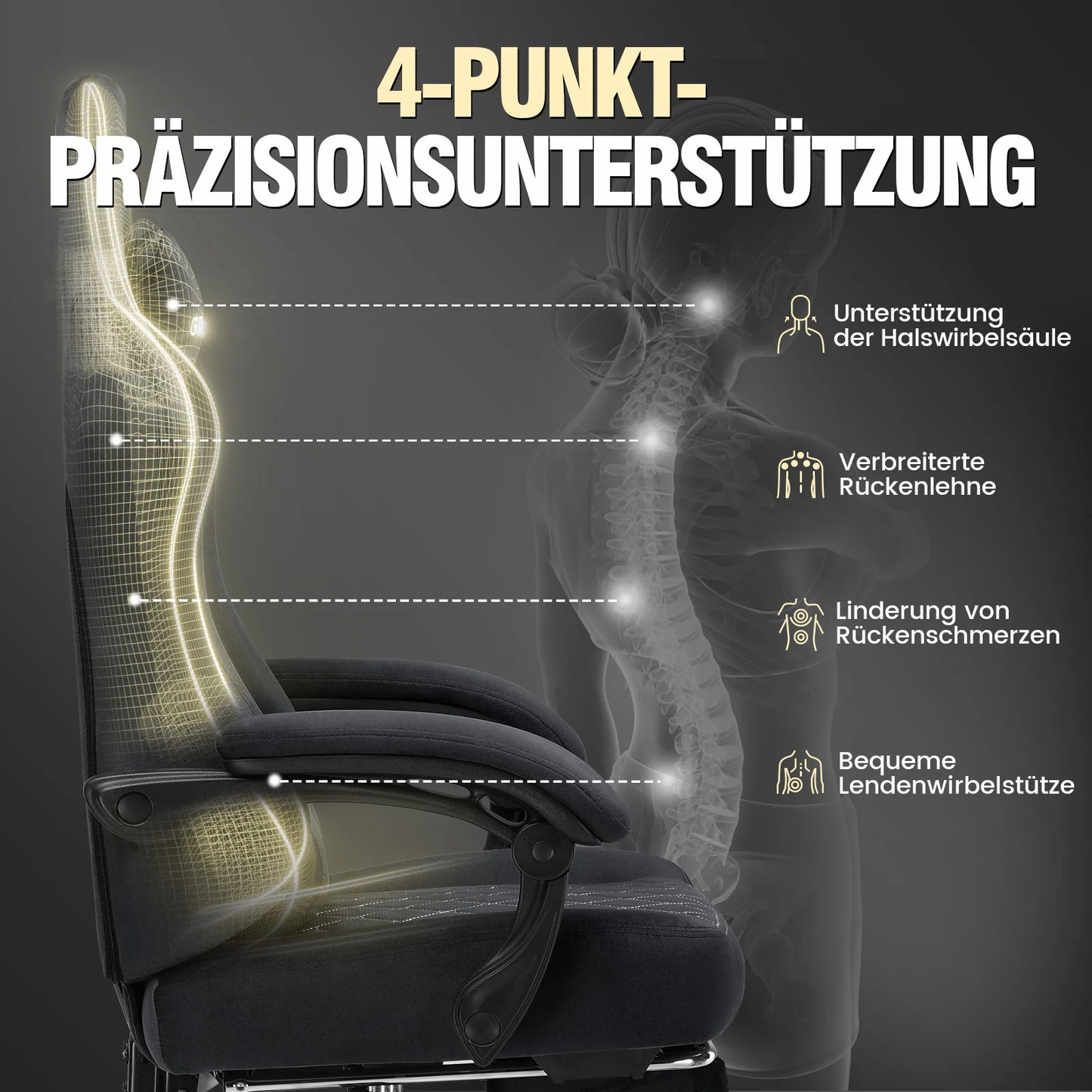 GTPLAYER Gaming Stuhl Stoff Gaming Chair Ergonomisch Bürostuh PC Stuhl, Verstellbarer und Drehbarer Schreibtischstuh