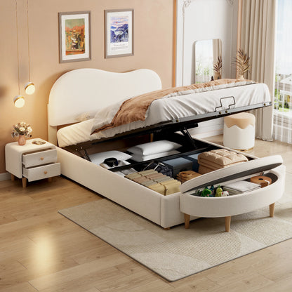 Rosahqnda Komplettschlafzimmer Set,Polsterbett + Bettbänke ,Hydraulisch Doppelbett, Verstellbares Kopfteil