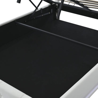 Rosahqnda Gepolstertes hydraulisches Bett 140 * 200 cm mit LED-verstellbarem Kopfteil, moderner Doppelbettrahmen mit Stauraum,PU