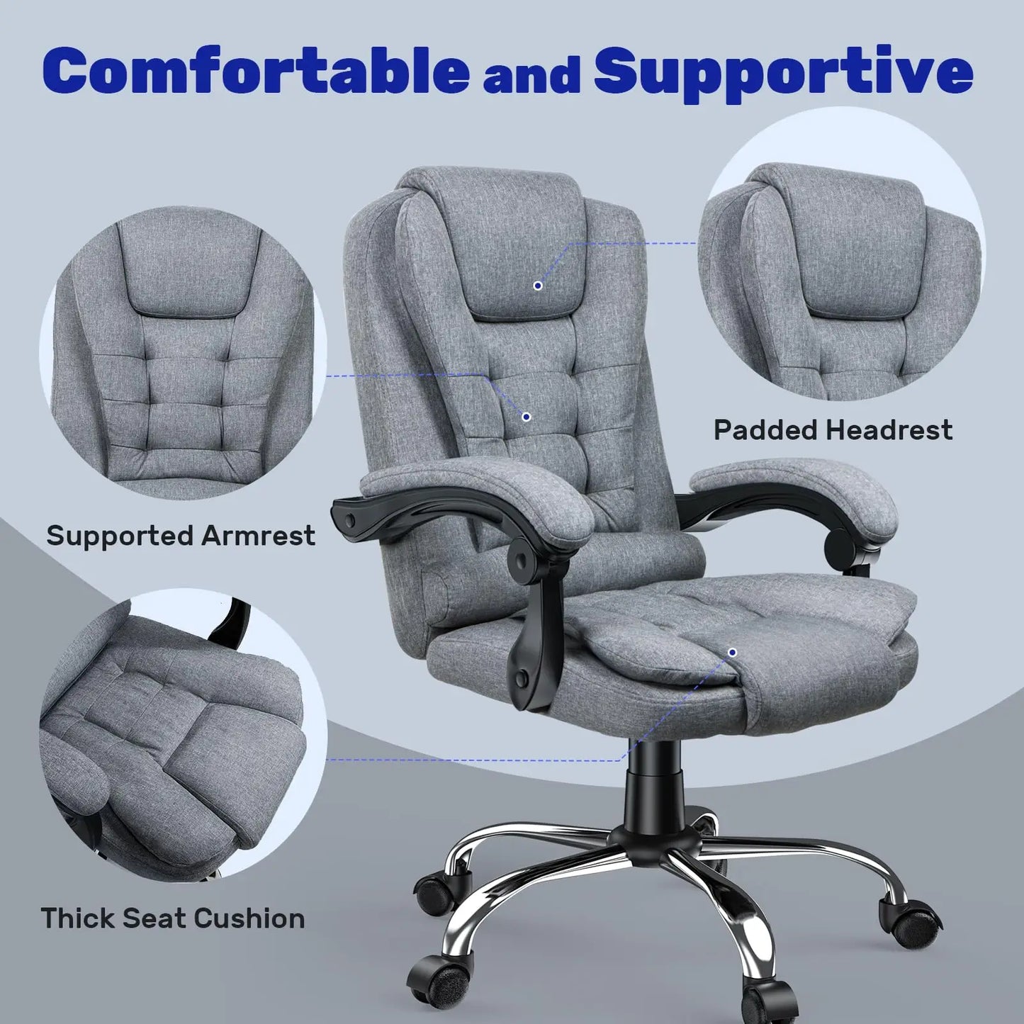 Ergonomic Office Chair Desk Chair with High Backrest PU Leather Swivel Chair Deck Chair Gaming Chair for Office Home