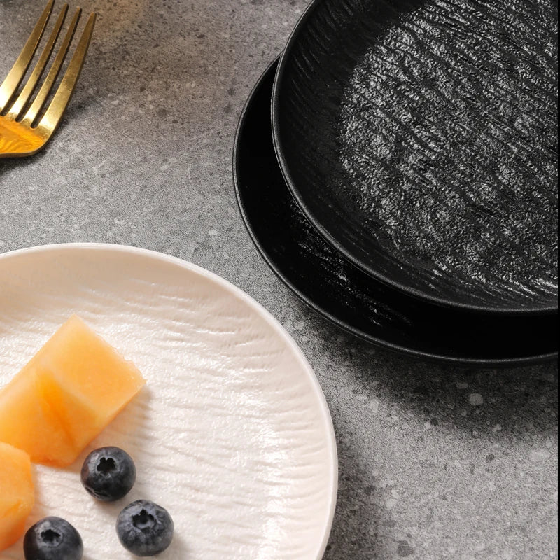 INS Stone Grain Bone Plate Relief Premium Steak Dining for Simple western Food Plate Salad Plate Special Look Household Items.