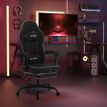 WOLTU Drehbarer Gamer-Stuhl, Gaming-Stuhl, ergonomischer Büro-Computerstuhl mit Lendenkissen, Fußstütze