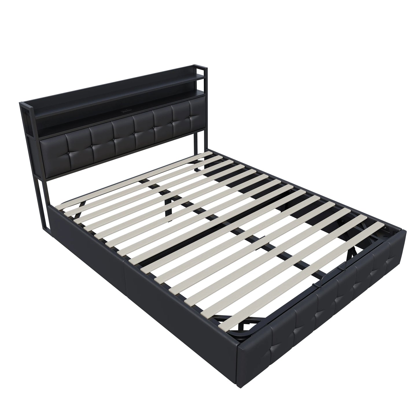 Rosahqnda Polsterbett 140 x 190 cm Doppelbett mit LED und USB, gepolsterter Bettrahmen mit Kopfteil und Lattenrost, Höhe 32 cm