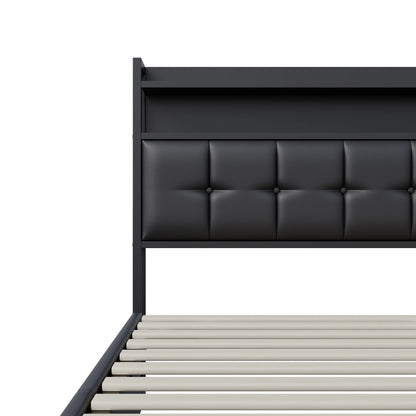 Rosahqnda Polsterbett 140x200 cm mit Lichtleiste, Stauraumbett mit Kopfteil, Doppelbett mit Lattenrost für 2 Personen,PU,Schwarz