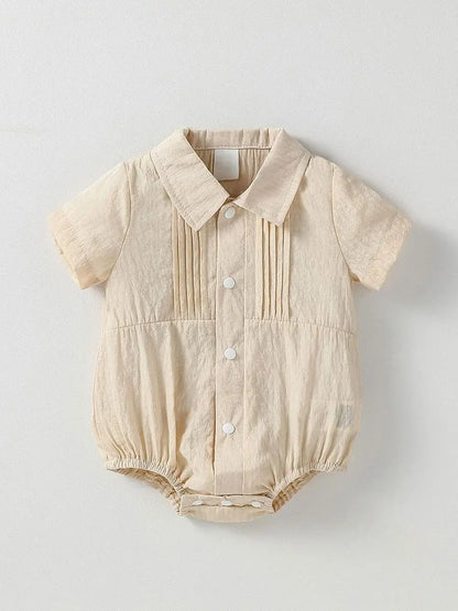 Baby Solid Jungen Kurzarm Button Up Kragen Body Sommer Alltag Overall