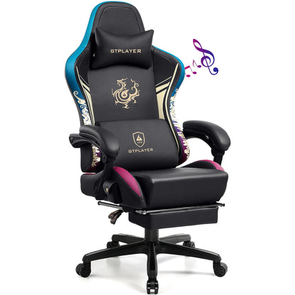 GTPLAYER Gaming Stuhl Gamer Stuhl mit Bluetooth-Lautsprechern und Fußstütze, Dragon Series Bürostuhl, Ergonomischer Gaming-Stuhl