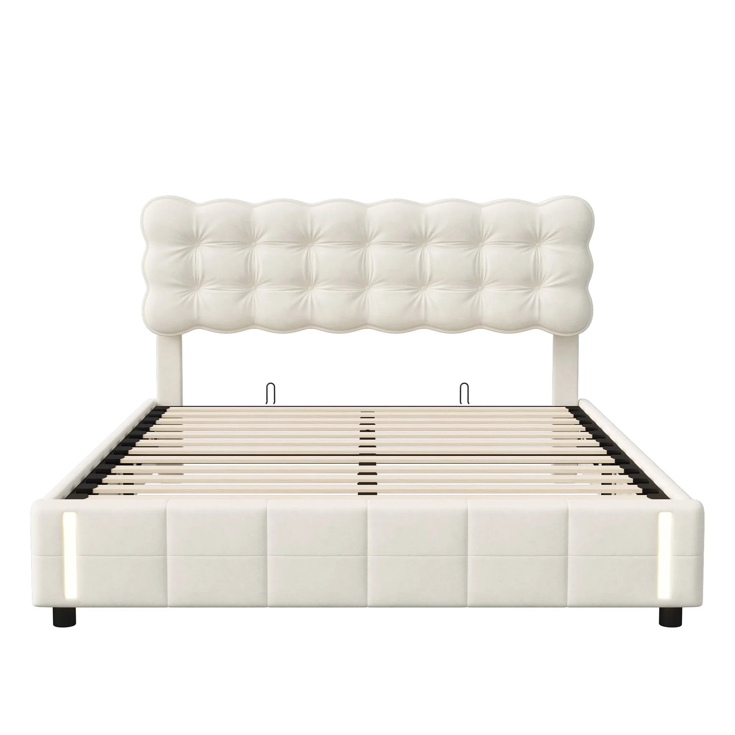 Rosahqnda Hydraulisches Doppelbett 140-160*200 cm mit Sensorlicht und Stauraum, Gepolstertes Gästebett, Hauptschlafzimmer, Samt