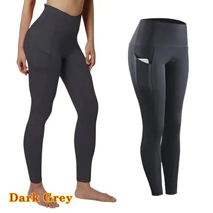 Winter Tummy Control Solid Color High Waist Women Fitness Leggings Push Up Pockets Butt Lift Yoga Pants Sport Running Woman Pant.