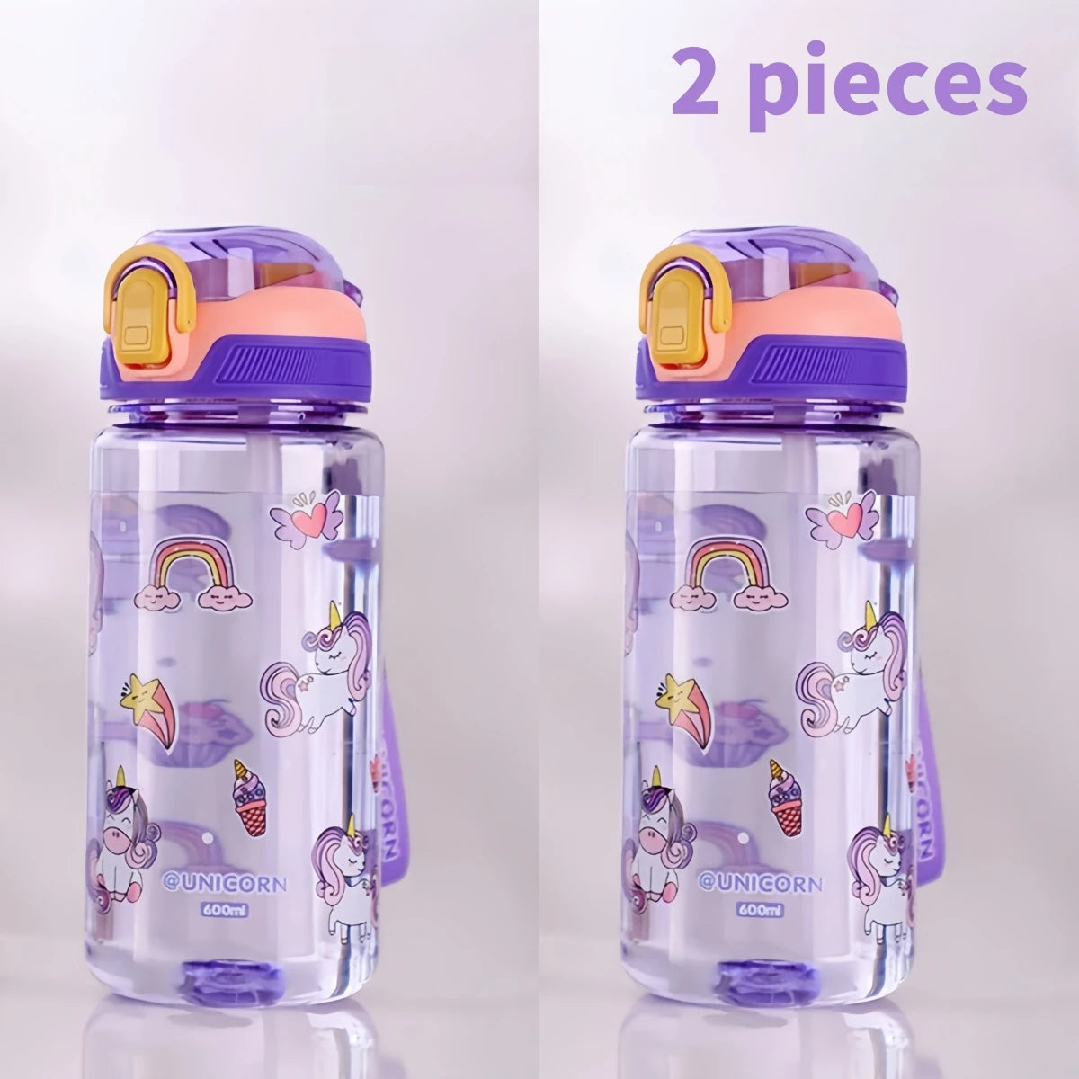 600ml Dinosaur Water Bottle For Kids Water Sippy Cup With Silicone Straw Leakproof Plastic Water Bottles Summer Kids Water Cup.