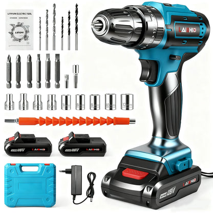 21-V-Akku-Bohrschrauber-Set, 2 Geschwindigkeiten, 1350 U/min, 24-teiliges Set, 2 Akku-Elektroschrauber mit 32 Drehmomenteinstellungen für Heimwerker