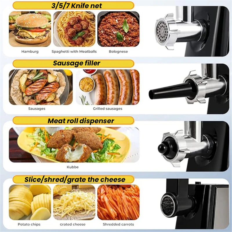 1000W Electric Meat Grinder Heavy hard Meat Mincer Sausage Stuffer Machine 220V Stainless Steel Food grain Stand mix.