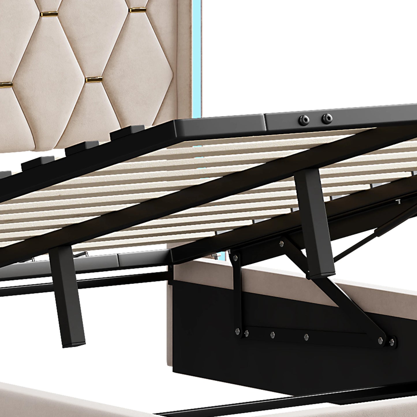 Polsterbett Doppelbett 140x200 cm, Bett mit Stauraum und Lattenrost, Bett mit LED, Stauraumbett mit Bettkasten und Kopfteil