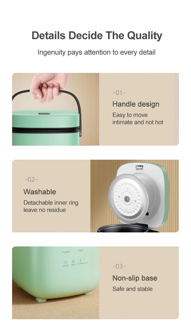 Mini Rice Cooker Automatic Household Kitchen Electric Cooking machine 1-2 People Food Warmer Steamer 1.2L Small Rice Cooker.