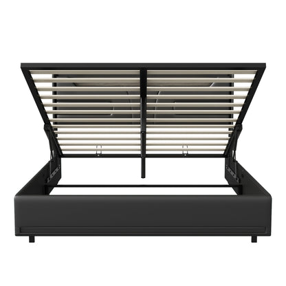 Rosahqnda 140X200,Double Bed,Upholstered Bed,LED and USB Chargable,Hydraulic Storage Bed,Headboard Storage,Bedroom,Black,PU