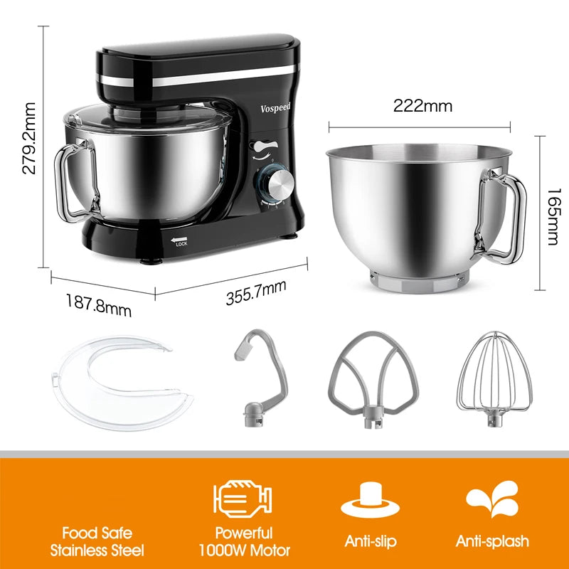 1000w Powerful Stand Mixer Electric Blender Household Noodle Bread Maker Food Processor Multifunctional Kitchen Mixer with Bowl.